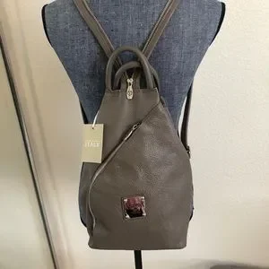 Valentina Italia Taupe Pebbled Leather Backpack/Sling. s-l400.jpg main image 3